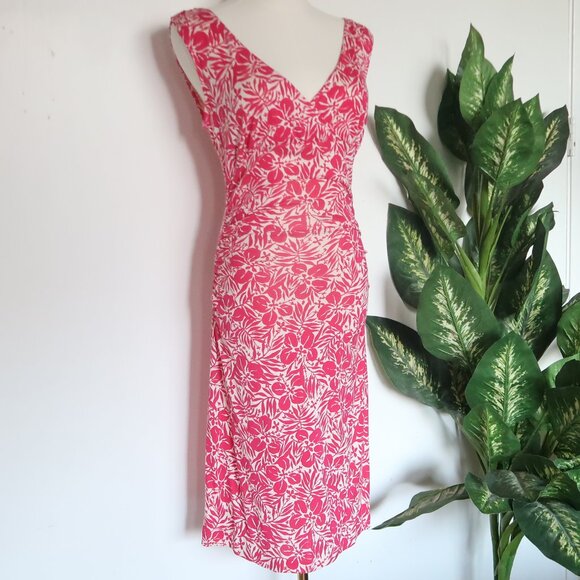 Diane von Furstenberg Silk Pink Floral V-Neck Gathered Sides Knee Length Dress 4 - Picture 3 of 12